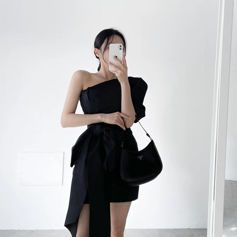 Элегантное Асимметричное мини-платье женское зеленое сексуальное черное