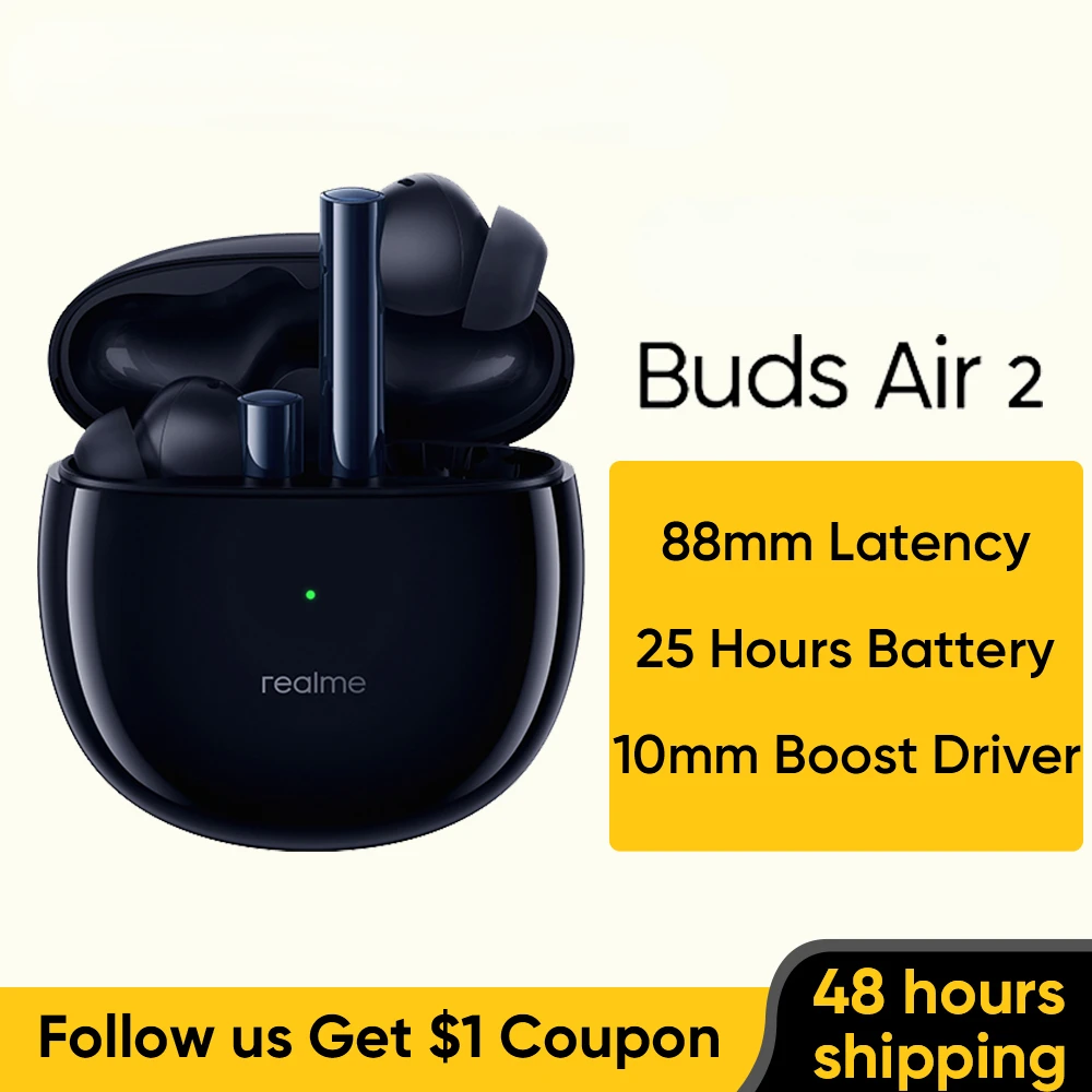 In Stock Buds Air 2 ANC Wireless Earphone 88ms Super Low Latency 25h Playback Game Music Sports Bluetooth Headphones
