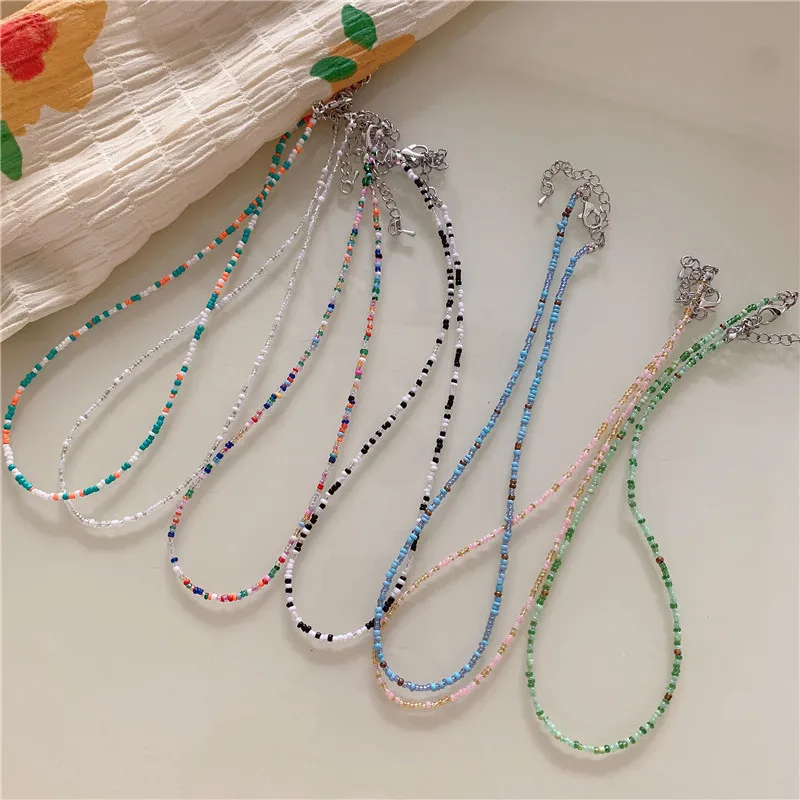 

Sheishow Boho Cute Rainbow Colorful Beads Chokers Holiday Style Necklace for Women Handmade Fashion Jewelry Design Girls Collar