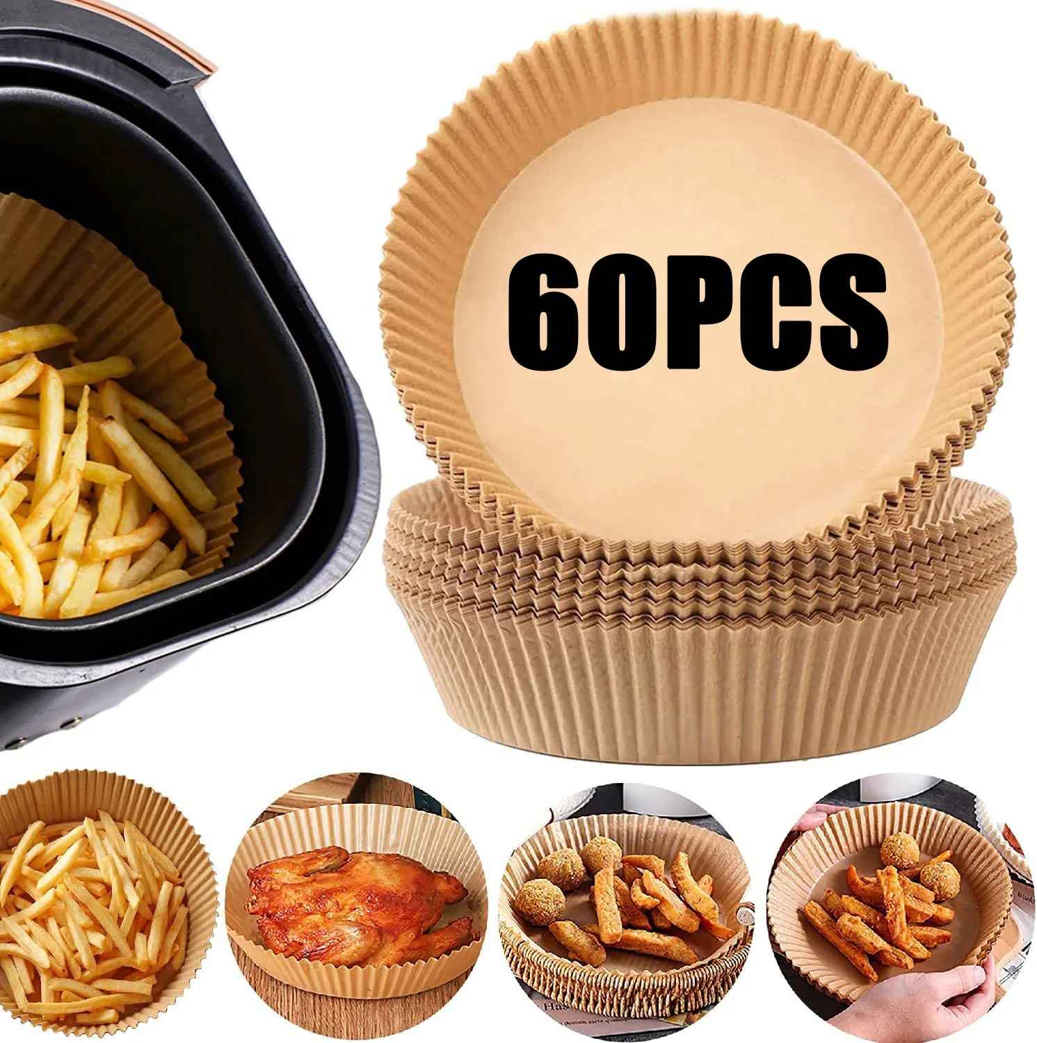 

60PCS Disposable Paper for Air Fryer Baking Oil-proof Oil-absorbing Paper for BBQ Plate Oven Kitchen Pan Pad Airfryer Bakpapier