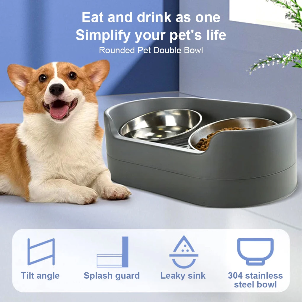 

Приподнятые миски для домашних животных, двойная миска из нержавеющей стали для хранения воды и еды, без протекания, с подставкой, съемная м...