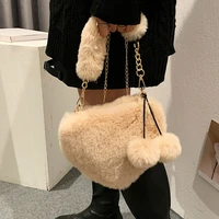 cute heart shaped plush women shoulder bag luxury faux fur womens handbags fashion chain plush crossbody bags for women bag new