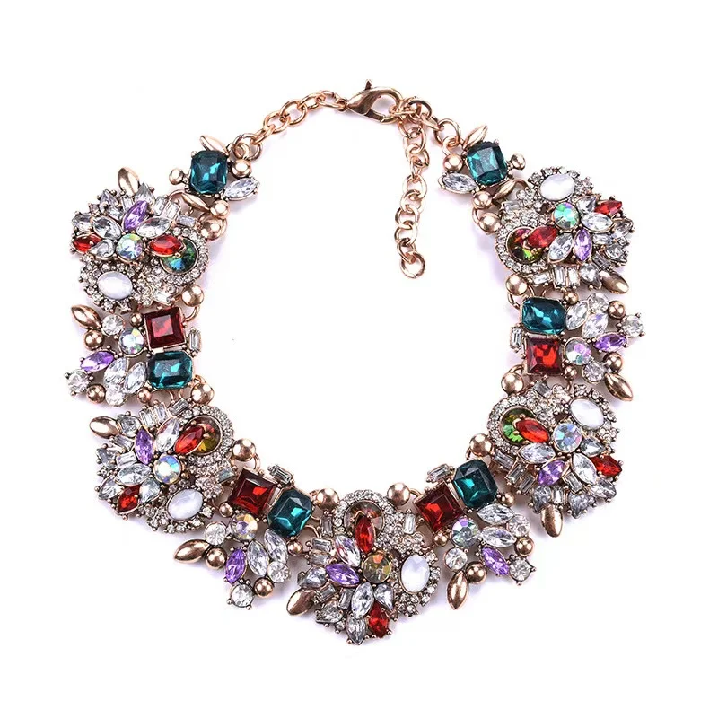 

2023 Indian Statement Choker Necklace Women Luxury Crystal Rhinestone Big Bib Necklace Femme Boho Ethnic Large Collar Necklace