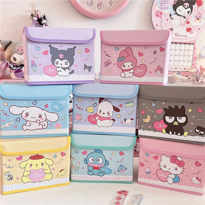 

Cartoon Melody Kuromi Storage Box with Cap Clothes Socks Toy Snacks Sundries Organizer Set Fabric Boxes Cosmetics Household