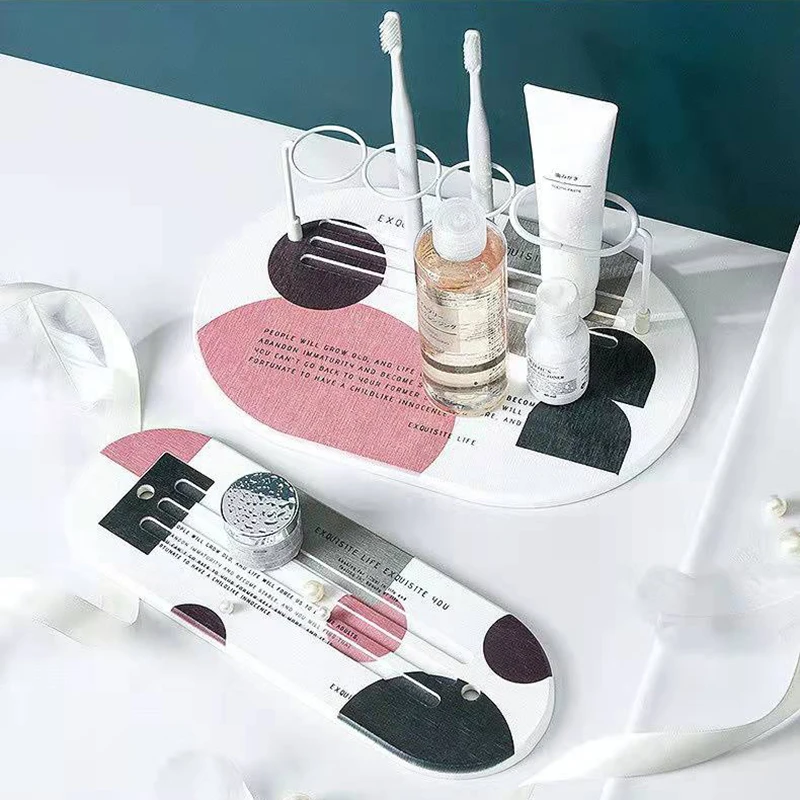 new bathroom storage rack diatomite mat organizer for place toothbrush toothpaste holder quick dry water absorbent anti mildew free global shipping