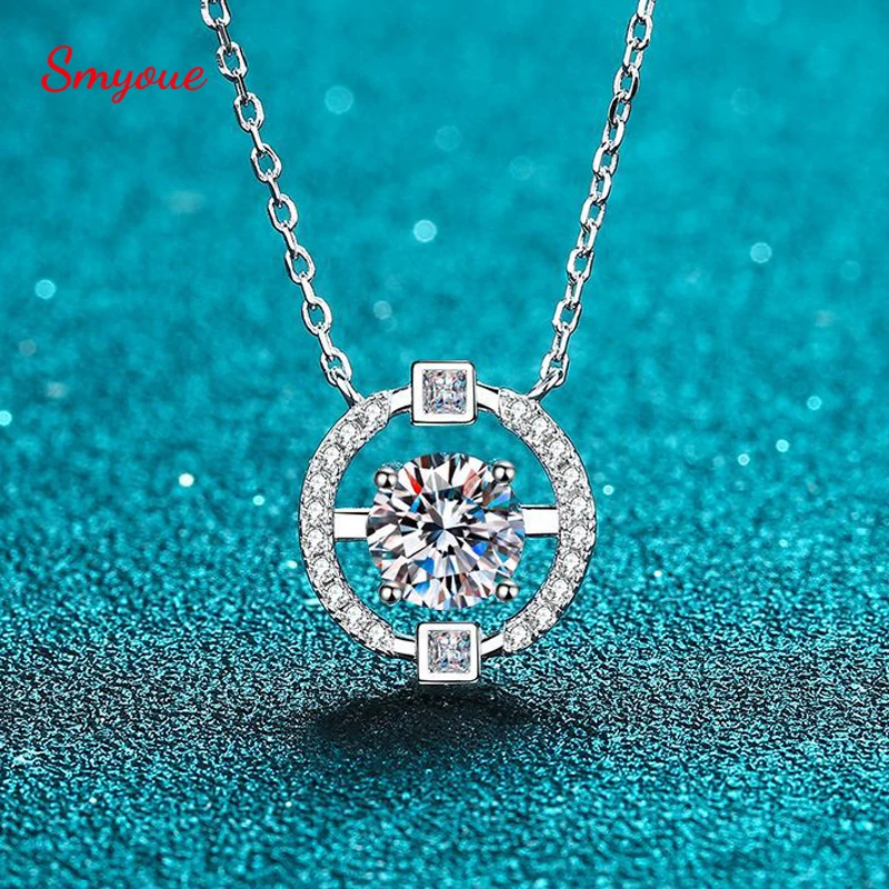 

Smyoue 2ct Certified Moissanite Necklace for Women Platinum Plated Silver S925 Luxury Jewelry Engagement Sparkly Diamond Pendant