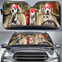 funny dalmatian wearing firefighter hat fire extinguisher driving car sunshade auto sunshade for firefighter dog lover for dal