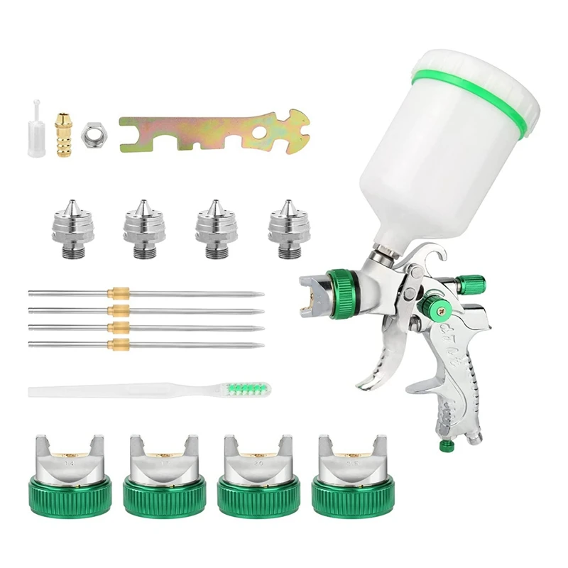 

1 Set HVLP Spray Gun Set Air Spray Gun Paint Sprayer With 4 Nozzles 1.4/1.7/2.0/2.5Mm And 600Cc Cup For Cars, Wall, Furniture