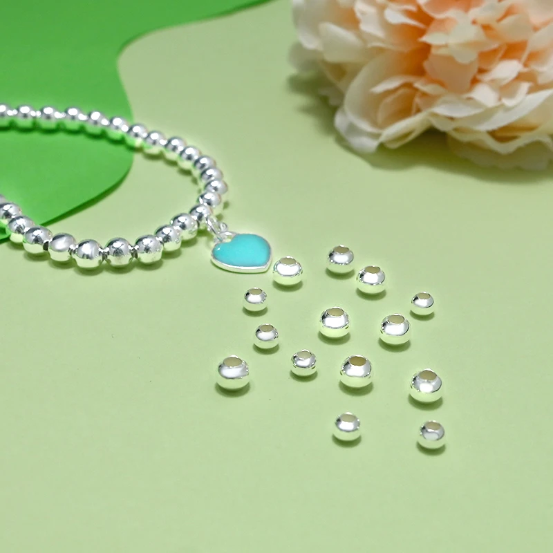 925 Sterling Silver Round Beads Spacer Loose Beads Jewelry Findings Accessories Silver Bead For Bracelet&Necklace Jewelry Making