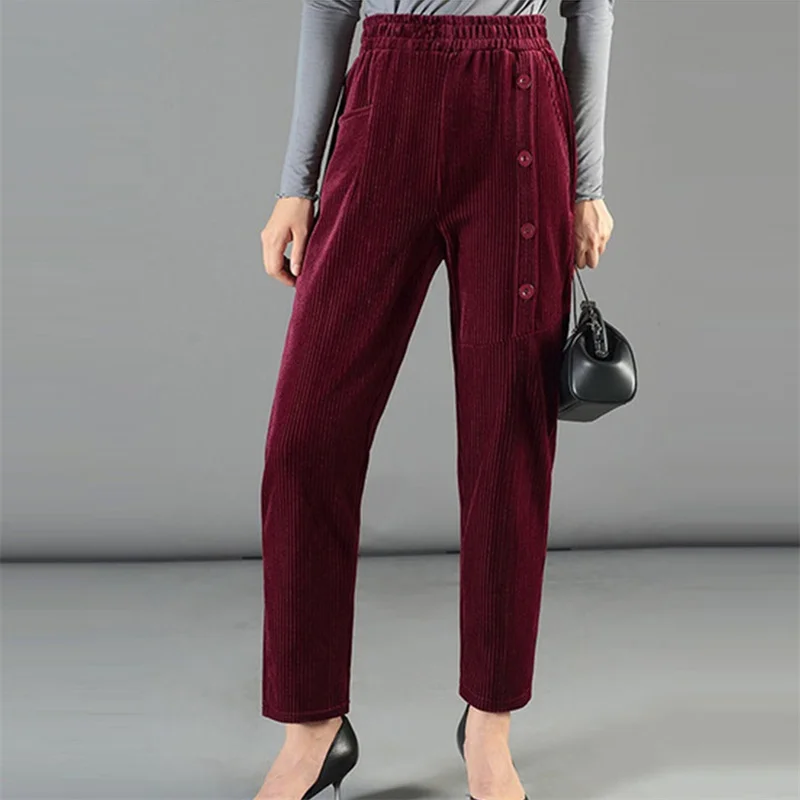 

Corduroy Pants For Women Winter Thicken Warm High Waist Solid Color Baggy Harem Pants Comfort All-Match Mom Trousers new