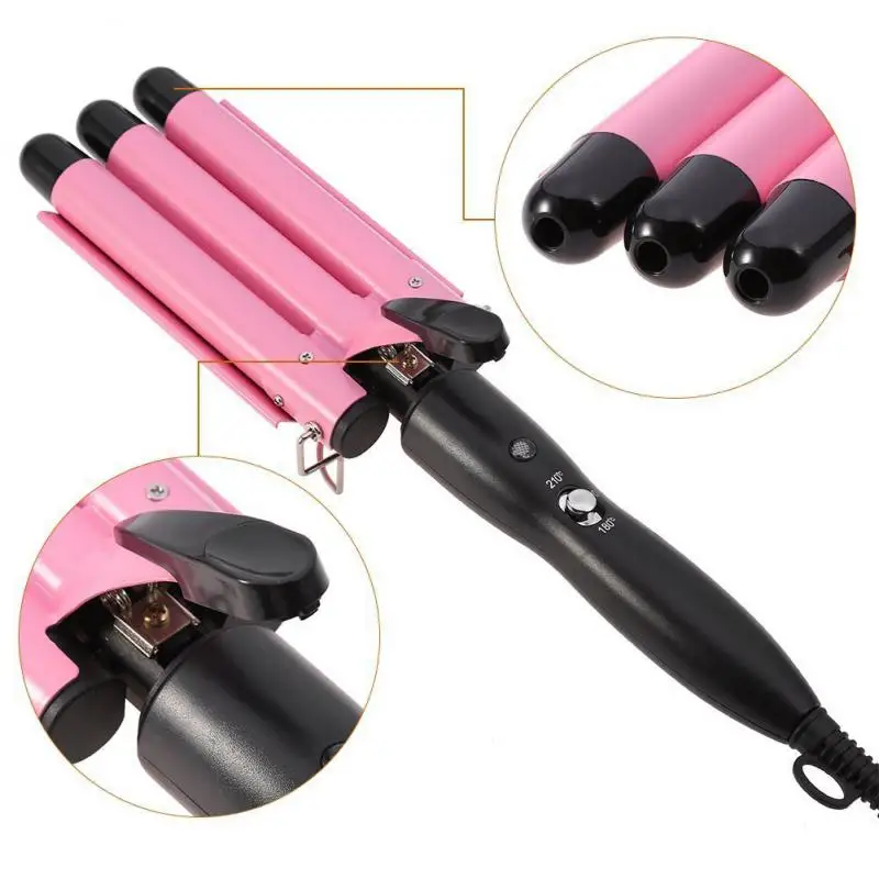 

Pro Hair Curling Iron Ceramic Three Tube Curling Triple Barrel Crimper Wave Water Ripple Rolls Electric Hair Curler