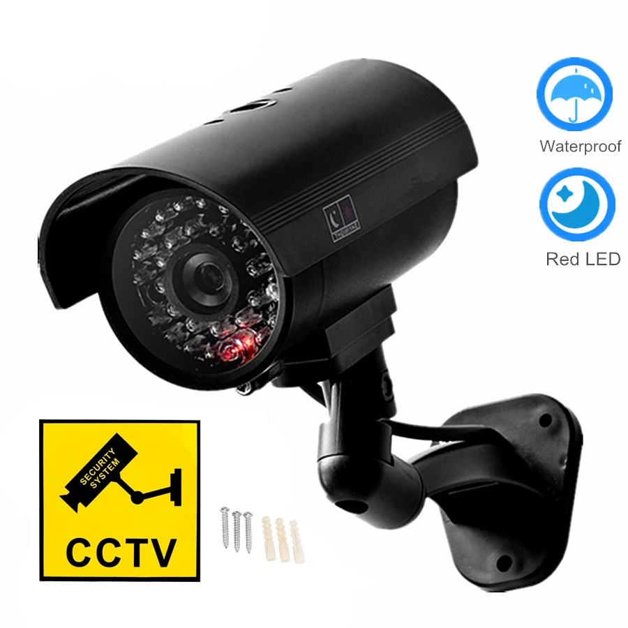 HONTUSEC Fake Bullet Camera Security Camera Waterproof Emulational Decoy IR LED Flash Red Led Dummy Video Surveillance Camera