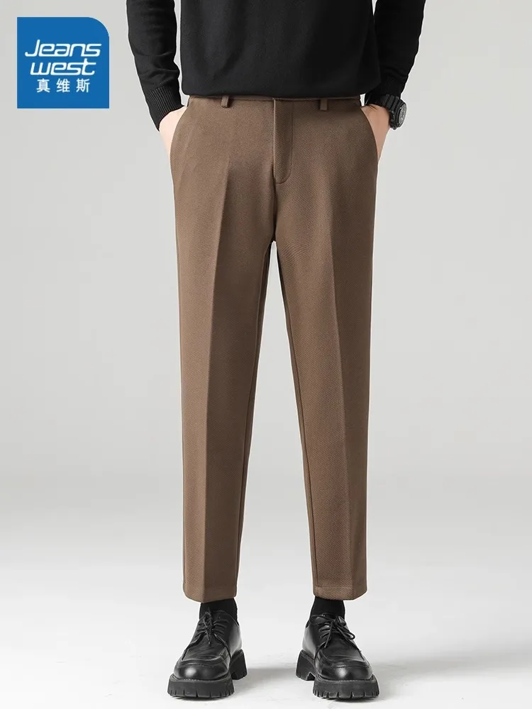 Zhenvis Autumn and Winter Draping Woolen Small Suit Pants Men's Spring Business All-Matching Sanding Slim fit Capr...