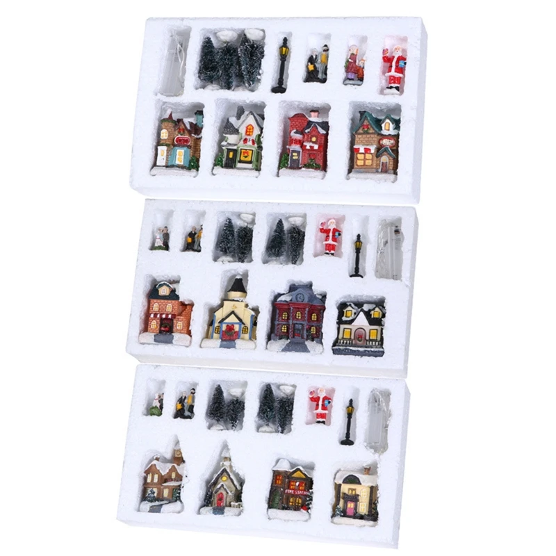 

Christmas Battery Lighted House Luminous Cabin Xmas Decorations for Home DIY Tabletop Ornaments New Year Children Gifts