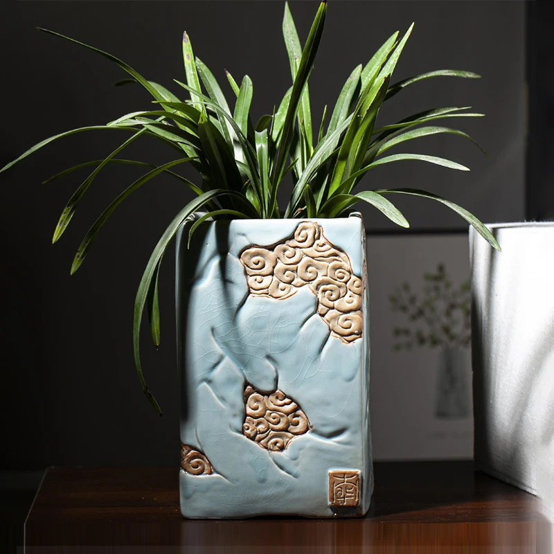 Корейский ледяной треснутый глазурь керамический высокий цветочный горшок
