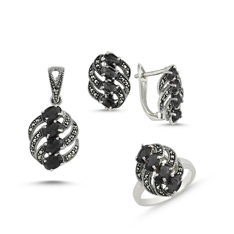 

Серебряные серьги и кольцо с подвеской 925 пробы Marcasite