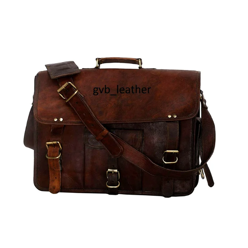 Men's Leather Cowhide Diagonal Retro Brown Shoulder Bag Laptop Bag Office Bag Travel Bag