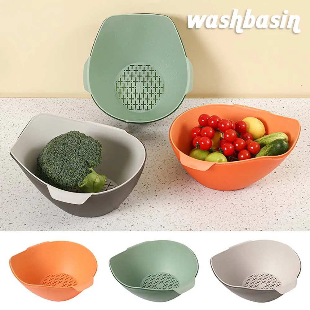 

Double Layer Plastic Vegetable Washing Basin Drain Basket Fruit Storage Baskets PP Durable Strainer Drain Bowls EIG88