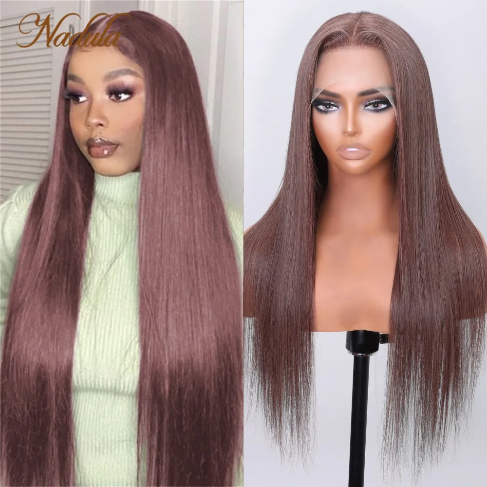 Nadula Hair Bone Straight Mauve Brown Hair 13X4 Lace Front Wig Chocolate Brown Lace Wigs Pre Plucked With Babyhair
