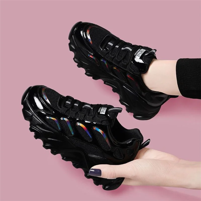 New Casual Women Basketball Sneakers High Heel Platform Sports Shoe Thick Bottom Black 2023 Women's Spring Vulcanized Shoes
