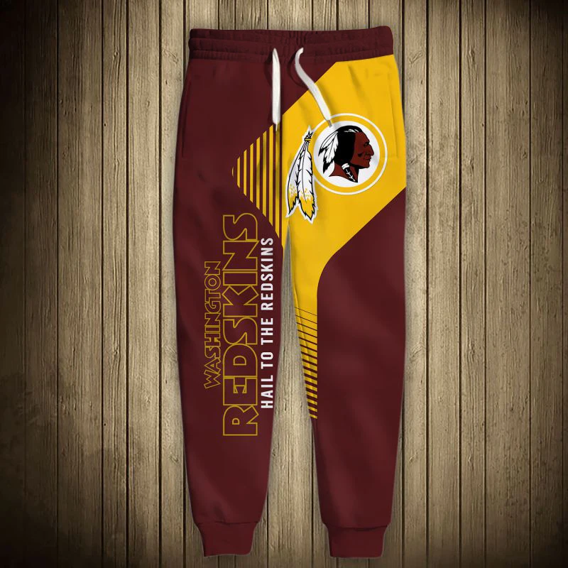 

Fashion Washington Men's casual Redskins pants Brown yellow stripes color feather print 3D sweatpants