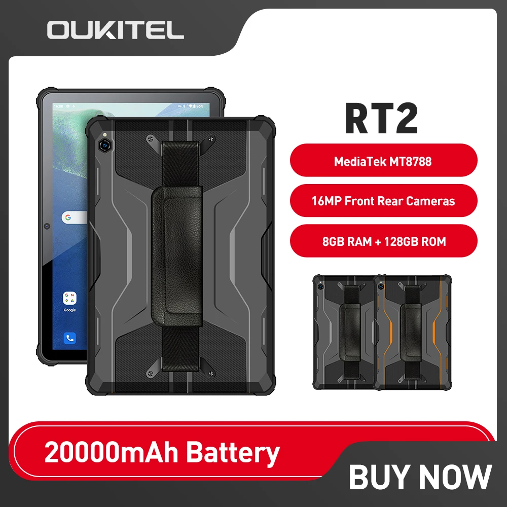 

Oukitel RT2 Rugged Tablet 20000mAh 8GB+128GB 10.1"FHD+ Android 12 Tablets 16MP Camera 33W Charge Pad