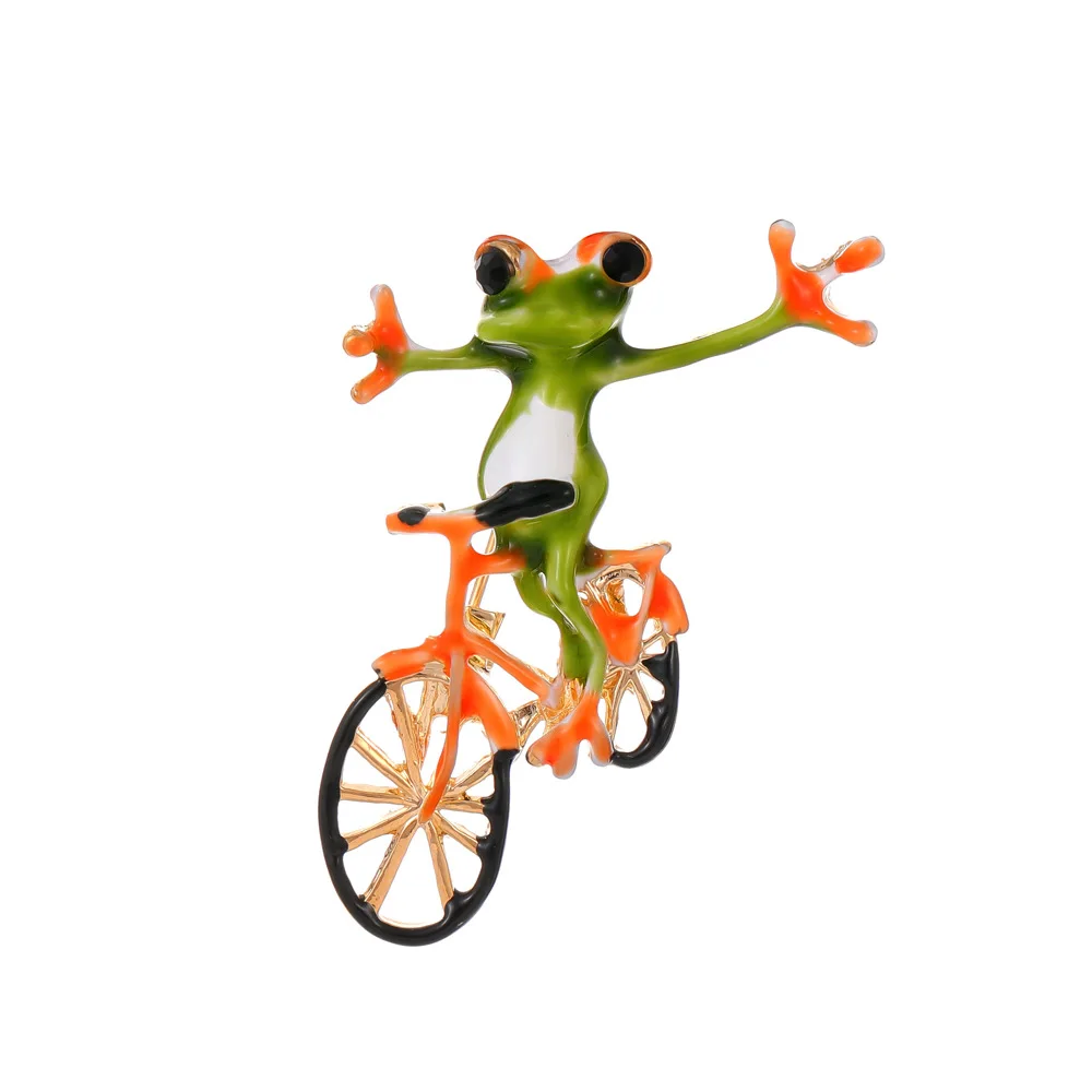 

New Creative Personalized Lovely Bike Frog Brooches Women Unisex Trendy Enamel Animal Pins Suit Coat Accessories Jewelry Gift