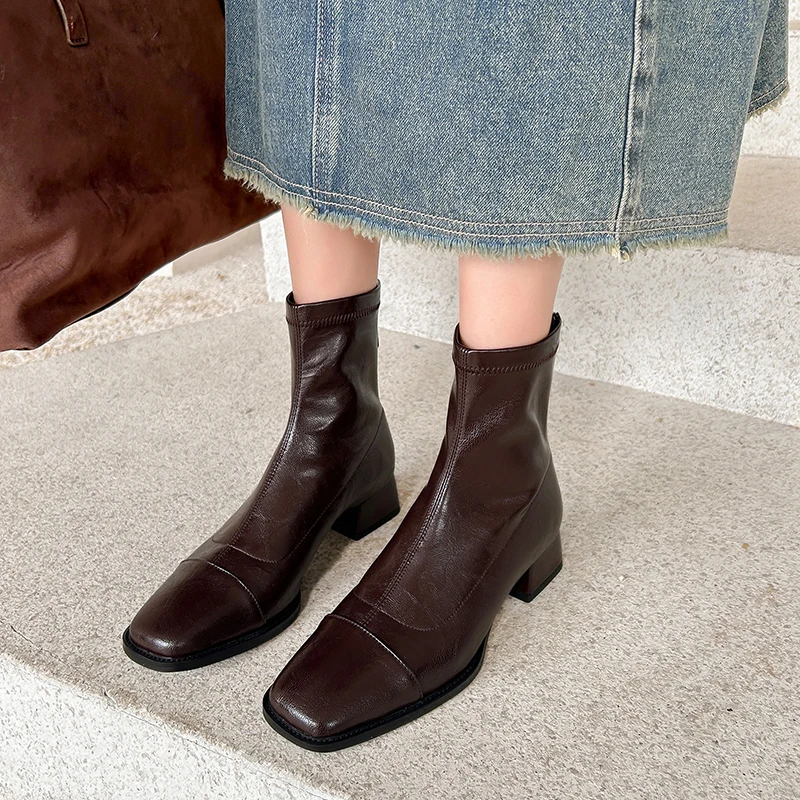 Женские ботильоны из искусственной кожи скульптурный блочный каблук удлиненный