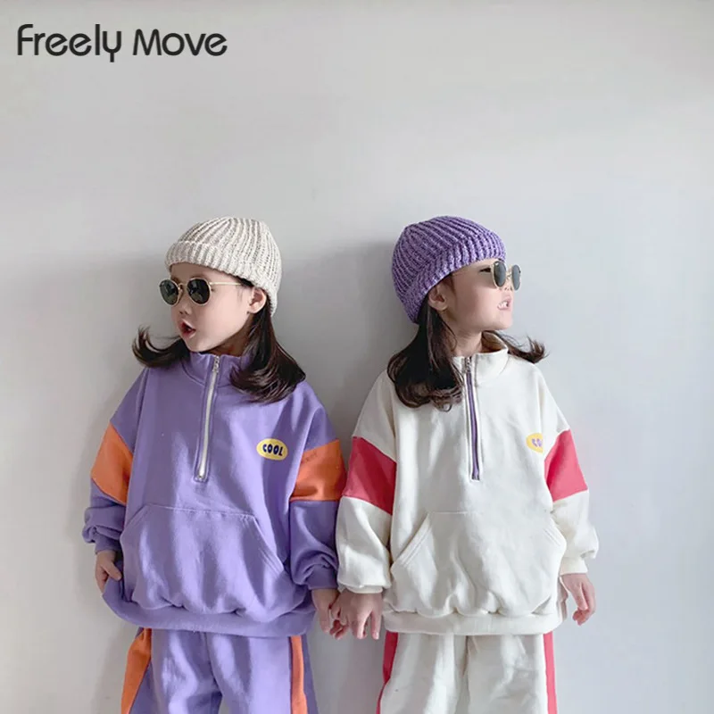 

Freely Move Kids Baby Clothing Toddler Girls Clothes Spring Patchwork Sweatershirt+Sports Pants Children Baby Clothes 2Pcs Set