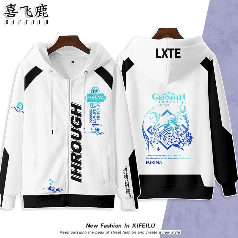 

Аниме Genshin Impact Furina худи, свитшот, пальто Cosplay Мужская Женская свободная куртка с длинным рукавом пуловер Топы