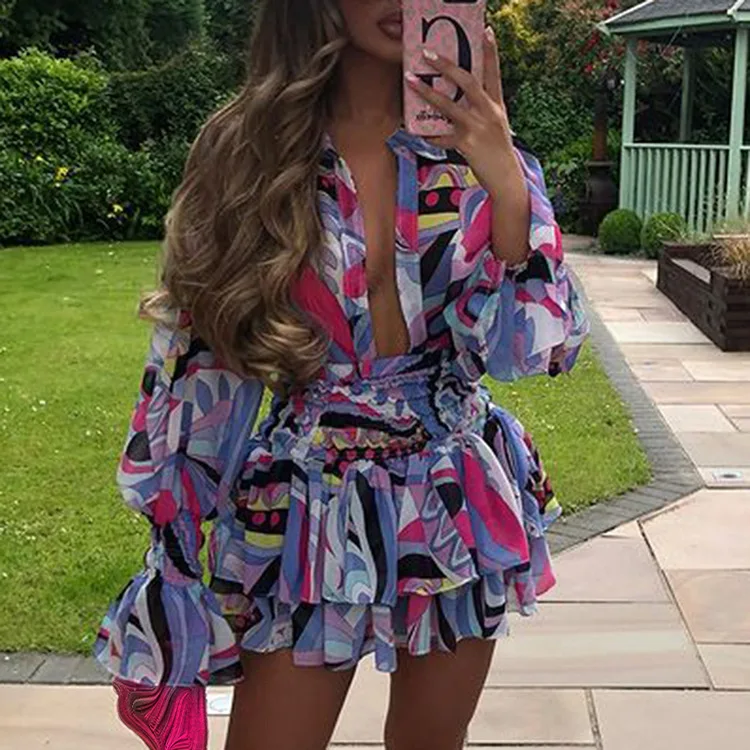 

Женское Повседневное платье с юбкой, привлекательное солнцезащитное Платье с принтом и V-образным вырезом, весна-лето 2023