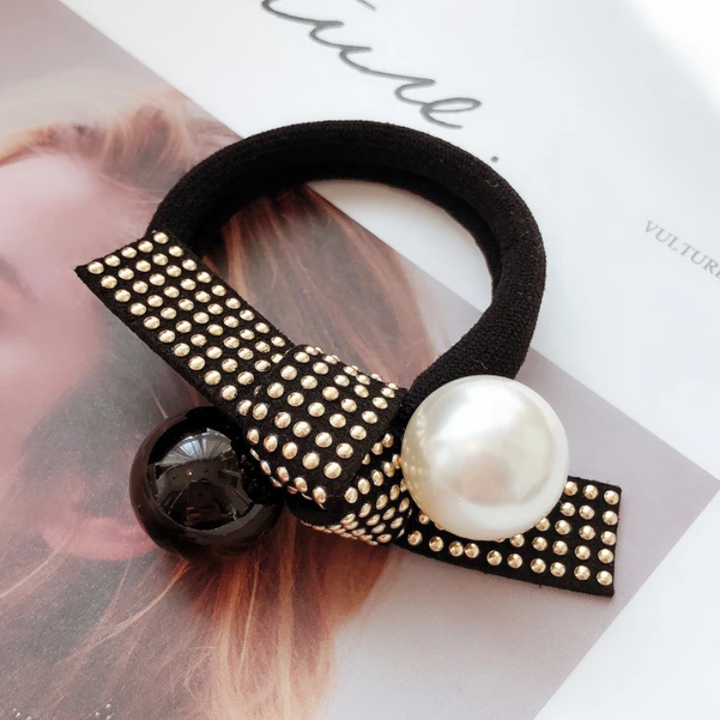 Корейская Ретро черная белая жемчужная резинка для волос повязка на голову