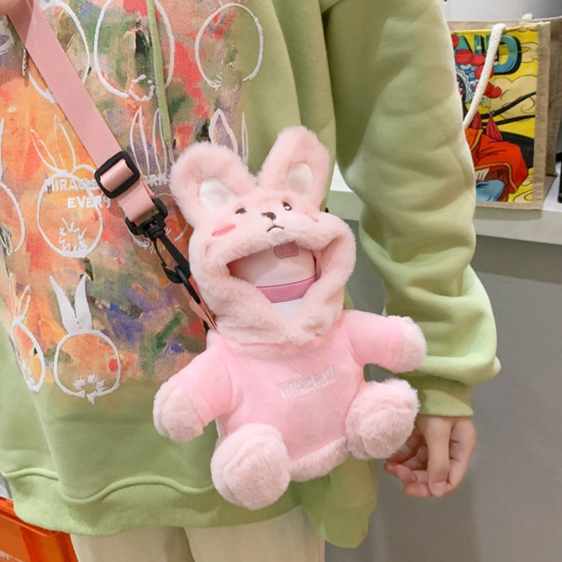 Girl Boy Plush Cup Cover Cute Rabbit Children Students Water Cup Cover Fashion Messenger Shoulder Bags