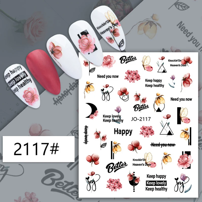 

3D stickers press on nails fall leaf flowers butterfly for Autumn season DIY manicure accesories pegatinas sliders foil decals