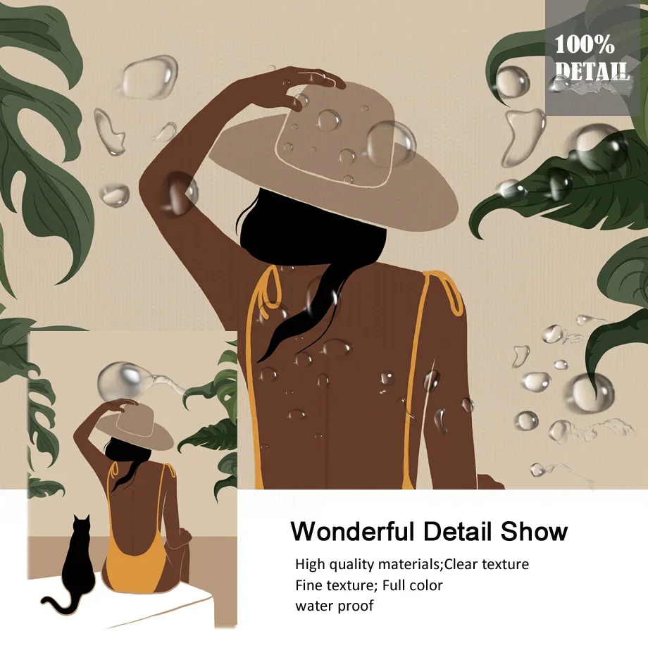 Сексуальная абстрактная черная девушка кошка листья цветок растение Бохо