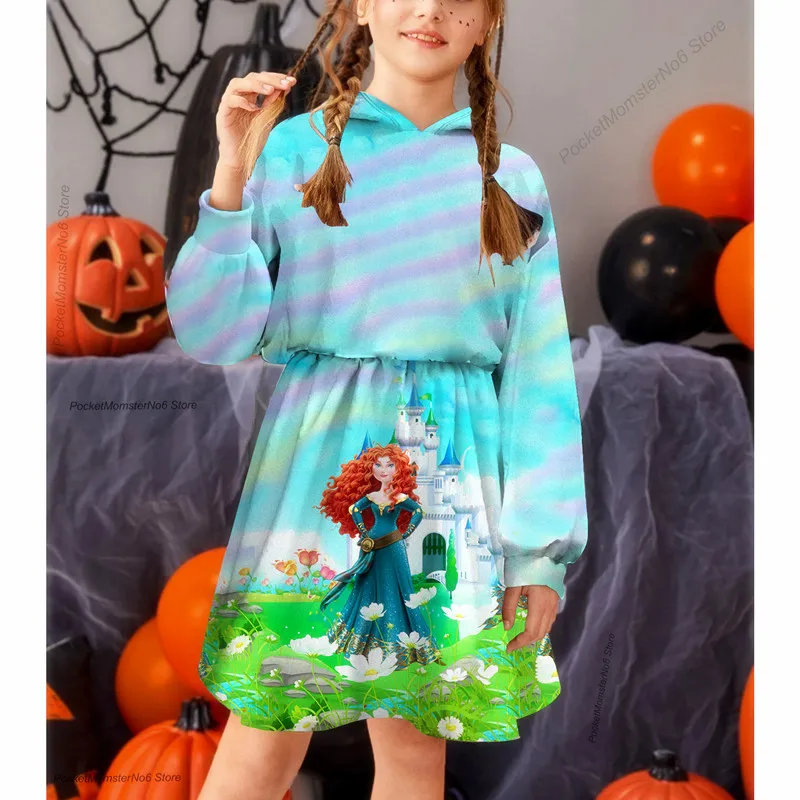 

Disney Charming Princess Dress Girls Beautiful Birthday Party Princess Costume Hoodie Dress Printed Princess Merida Girls Dress