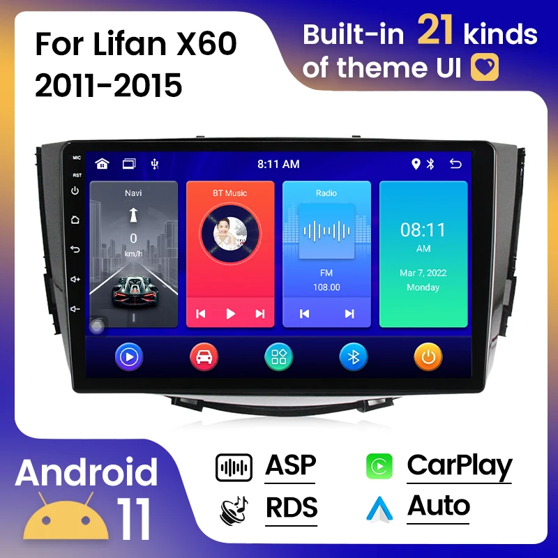 

Android 11 8G 128G 2DIN Car Radio For Lifan X60 2011 2012 2013 2014 2015 Stereo Multimedia Player Head unit Carplay+Auto WIFI BT