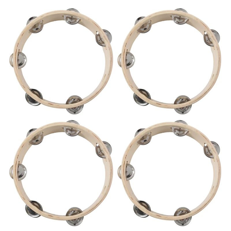

4Pcs 8 Inch Musical Tambourine Tamborine Drum Round Percussion Gift For KTV Party