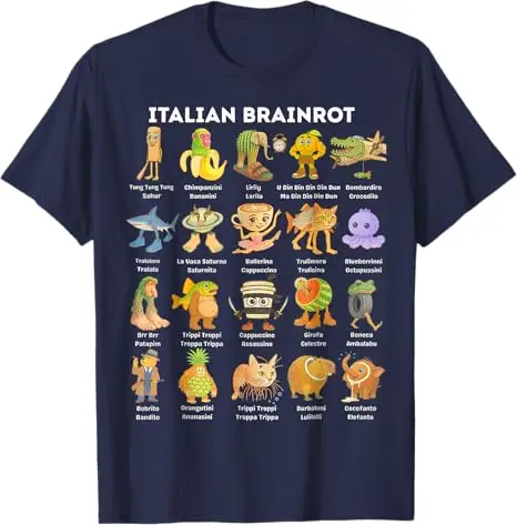 Фото Итальянская футболка Brainrot Meme, забавная футболка с юмором и животными Brainrot, футболка с рисунком комиксов Y2k, модная футболка для мальчиков с короткими рукавами, блузки №5