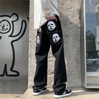 btfg fashion retro street hip hop printed jeans loose black low waist jeans straight pants summer fashion pants y2k clothes