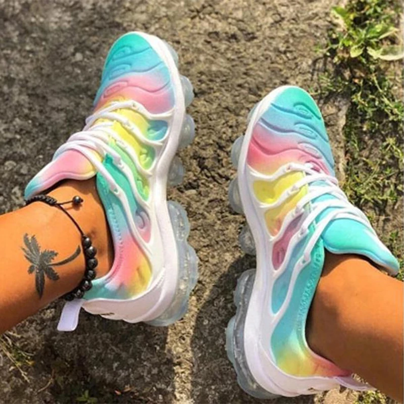 

Summer Women's Casual Shoes Fashion Rainbow Color Matching Sneakers Comfortable Breathable Platform Shoes Chaussures De Femme