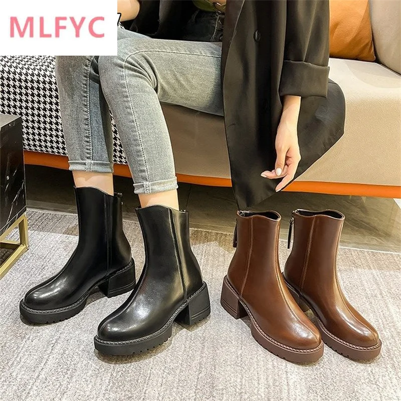 

Autumn and winter new back zipper short boots women's fashion all-match thick-soled mid-boots temperament increase fashion boots
