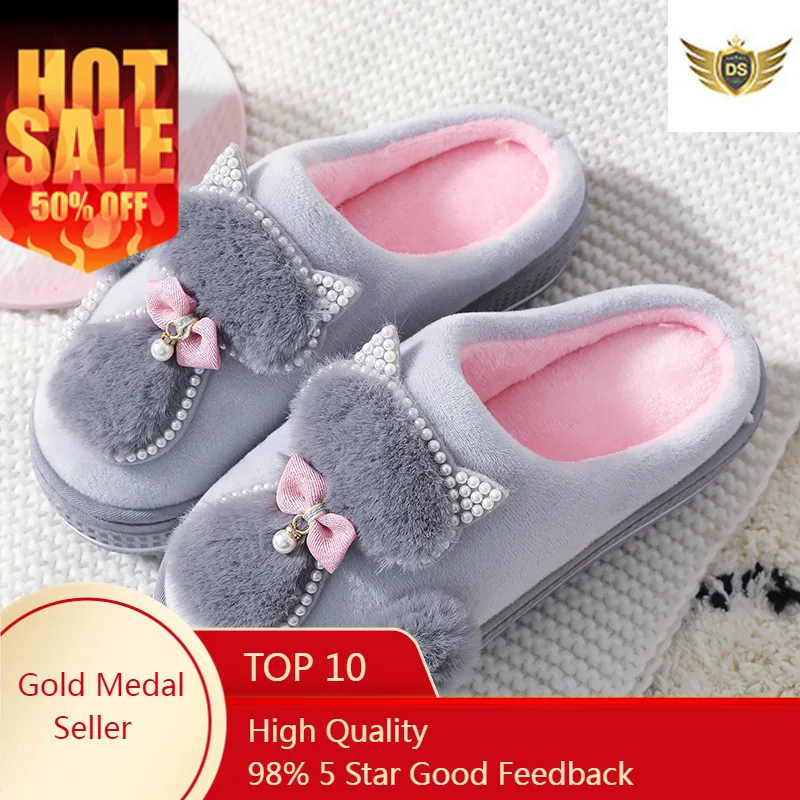 

Женские хлопковые тапочки, симпатичные Тапочки в виде кошек, женская домашняя обувь на платформе для женщин, зимняя женская теплая обувь