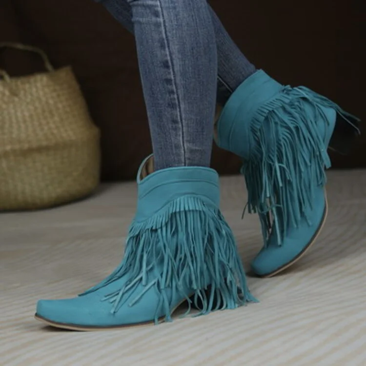 Tassel Western Cowboy Boots Women Fashion Chunky Heels Cowgirl Boots Winter Slip On Female Big Size 43 Ankle Boots