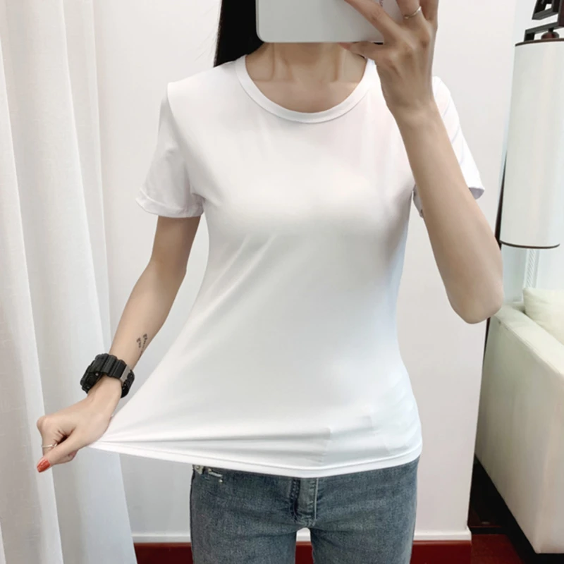 

High Quality 4 Color S-2Xl Plain T Shirt Women Cotton Elastic Basic T-Shirts Female Casual Tops Short Sleeve T-Shirt Women