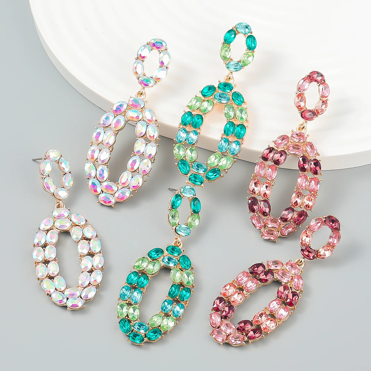 

Pauli Manfi New Metal Rhinestone Oval Dangle Earrings Home Party Sparkling Statement Earrings Women's Trend Jewelry