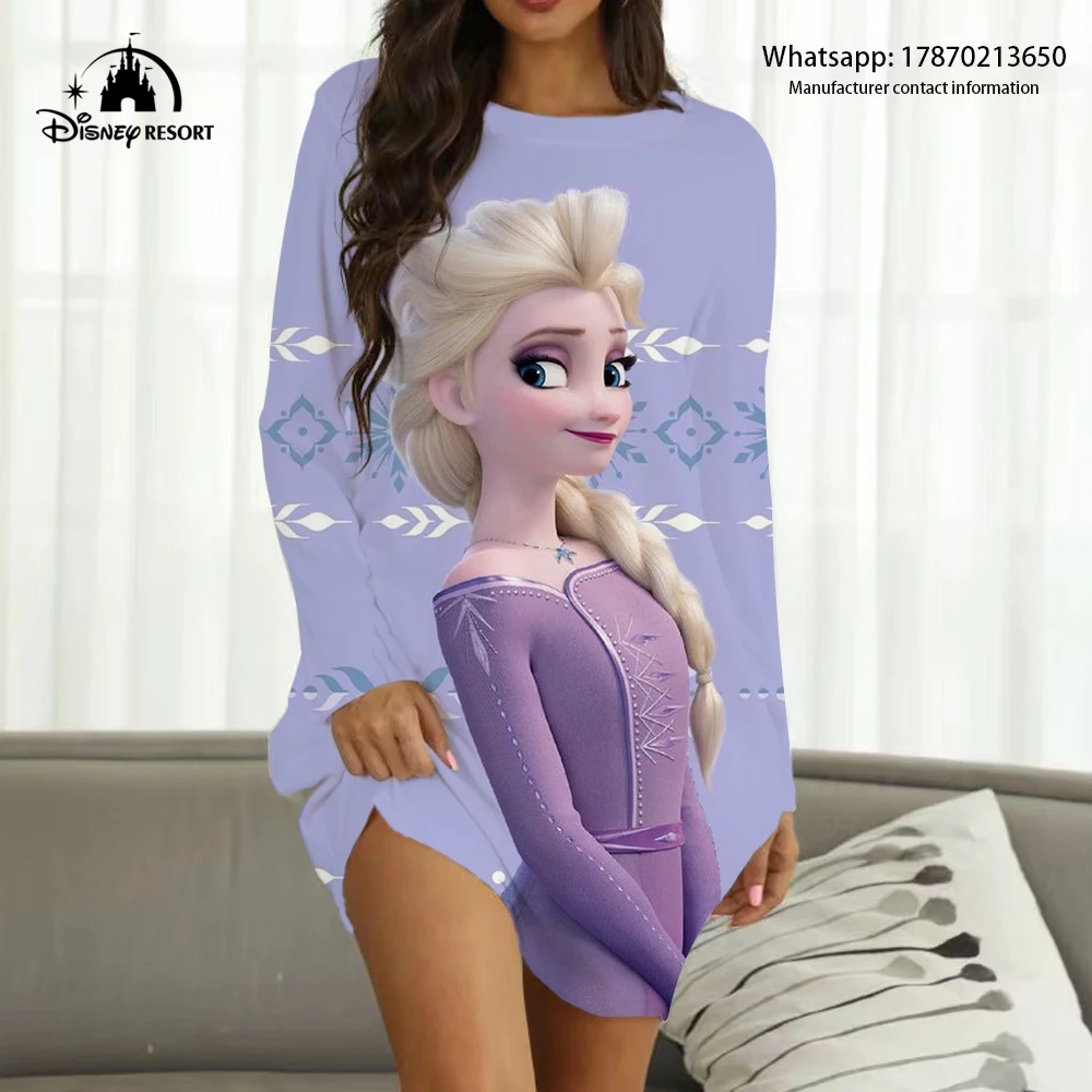 

Spring Autumn New Frozen Anime Queen Elsa Disney Brand Streetwear Ladies Sexy Party Club Dress Women's Boho Homewear Y2K