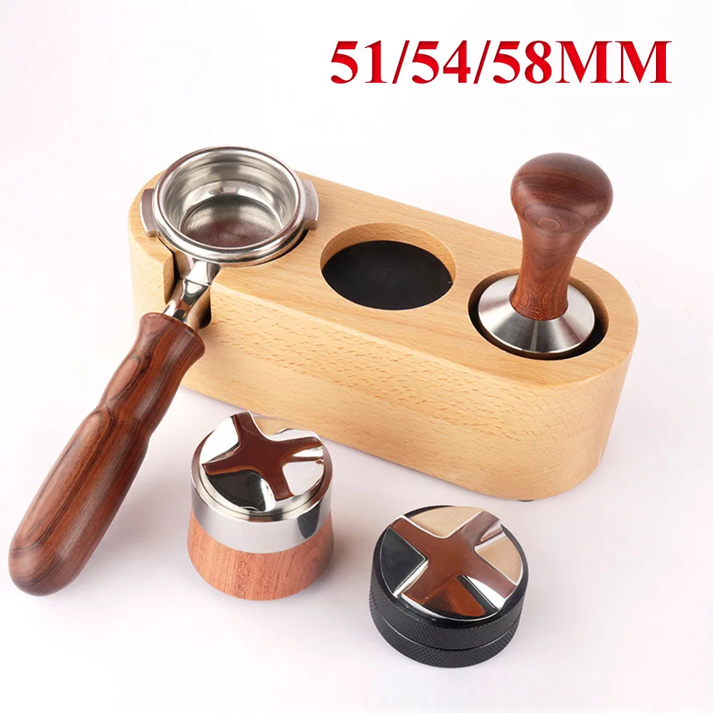 

51/54/58MM Coffee Tamper Holder Manual Wood Barista Filter Stand Espresso Tampering Latte Art Pen Mat Rack Coffee Maker Supplies
