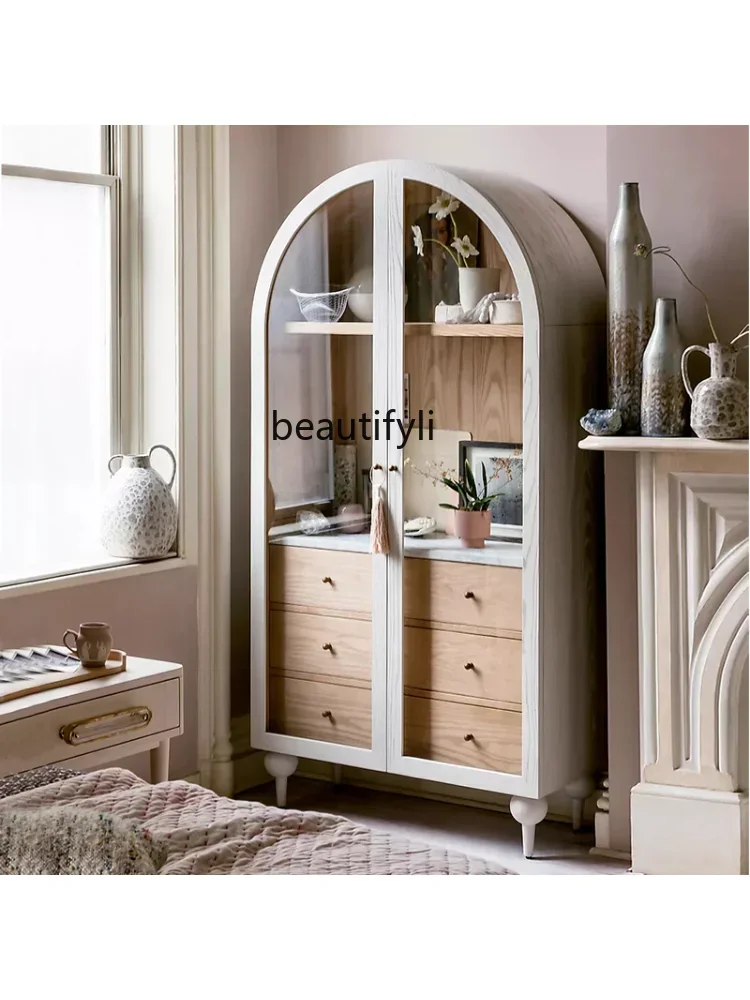 Французский Ретро винтажный изогнутый двухдверный шкаф из массива дерева в