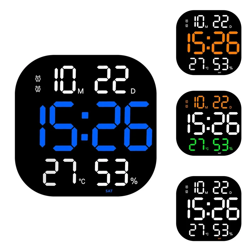 

13-дюймовые настенные часы с регулируемой яркостью и дистанционным управлением, электронные цифровые часы с двойным будильником, украшение для гостиной